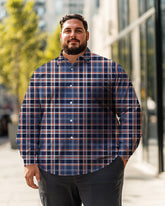 Chemise à carreaux à manches longues pour hommes, grande taille, chemise boutonnée